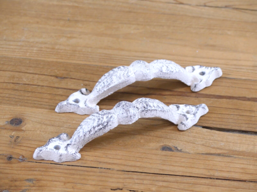 2 CAST IRON 5 3/4" DRAWER PULL / HANDLE DISTRESSED WHITE