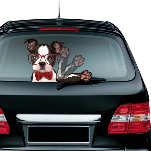 Dog with Glasses Waving Wiper Decals PVC Car