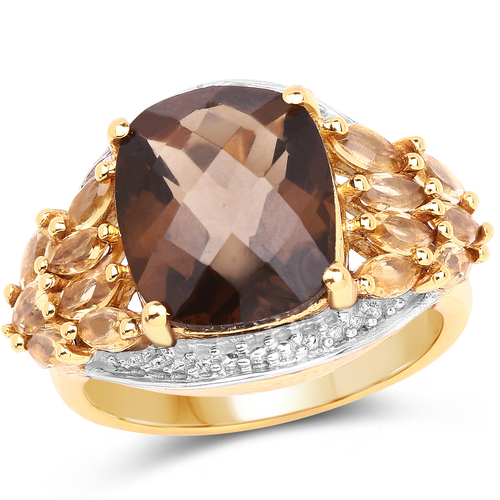 14K Yellow Gold Plated 5.44 Carat Genuine Smoky Quartz and Citrine