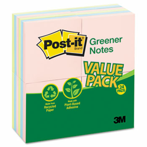 3M 654RP24AP Original Recycled Note Pads- 100 3 x 3 Sheets- Sunwashed 