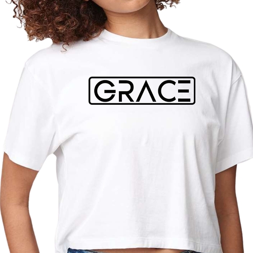Womens Cropped Graphic T-shirt - Grace Christian Black Illustration