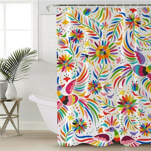 Colorful Birds and Flower Drawing Shower Curtain