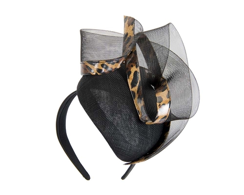 Tall black & leopard pillbox fascinator