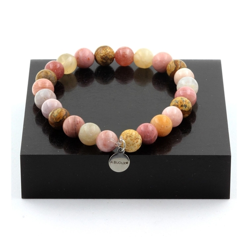 Sunstone + Rhodonite + Landscape Jasper + Bamboo Leaf Agate Bracelet 