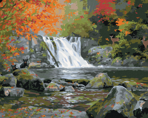 Paint by Numbers - WATERFALL AND TREES IN AUTUMN (ABRAHAM HUNTER)