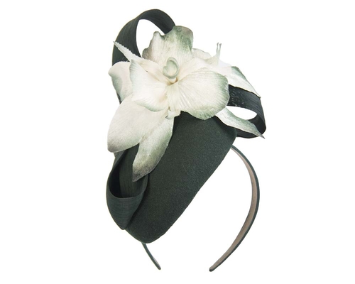 Tall green & cream winter racing pillbox fascinator