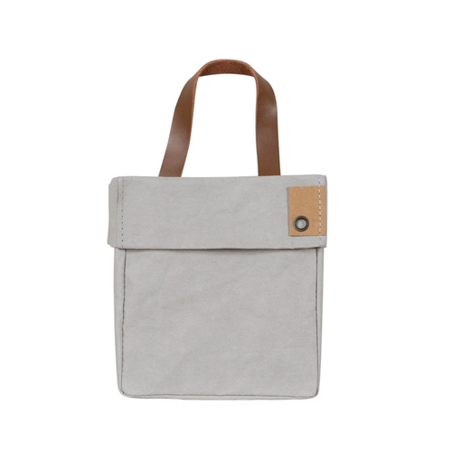 Washable Paper Bag with Leather Handle, Grey