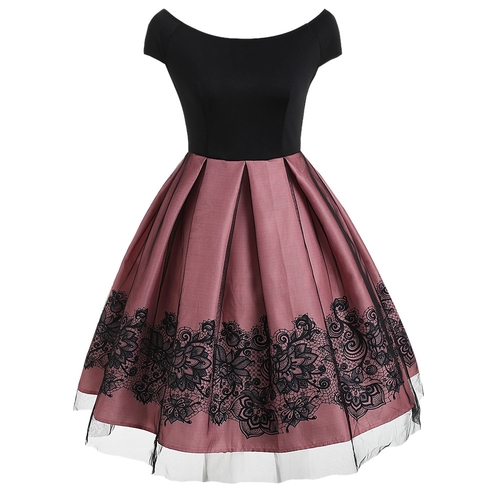  Short Sleeve Vintage Dress With Mesh