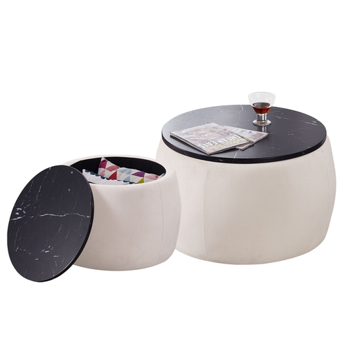 Set of 2 Nesting Round Storage Ottoman, Coffee Table Footstool with