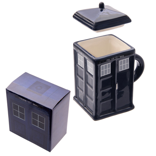 Novelty Ceramic Police Box Square Mug with Lid