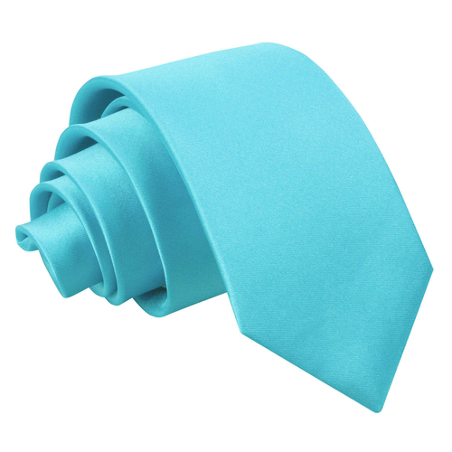 Plain Satin Slim Tie - Robin's Egg Blue