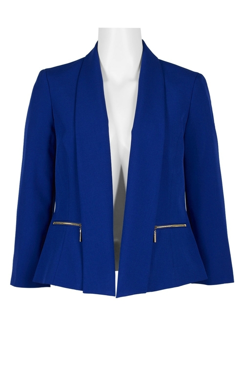 Evan Picone Lapel Collar Long Sleeve Midwaist Open Front Solid Crepe