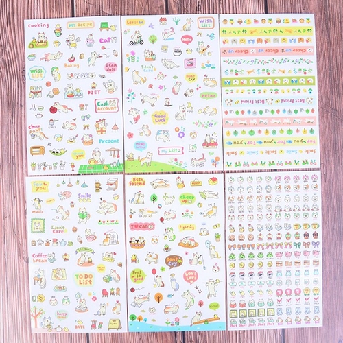 6 Pcs/set Cartoon Cat Sticky Paper Paper Stickers