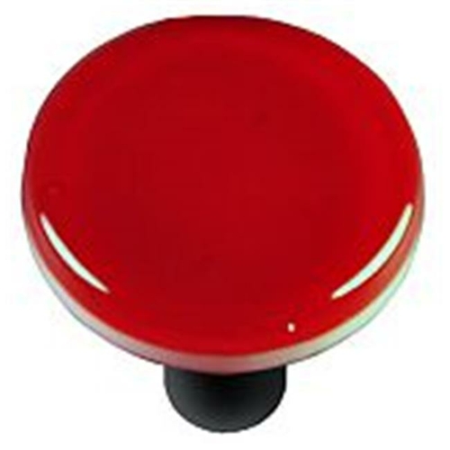 Hot Knobs HK1004-KRB Red Round Glass Cabinet Knob - Black Post