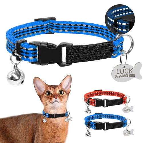 Reflective Cat Collar and Tag Set Elastic Cat