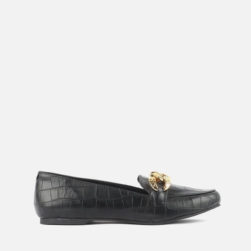 Women Gold Buckle Loafer Shoes (Size-10) (Color-BLACK)