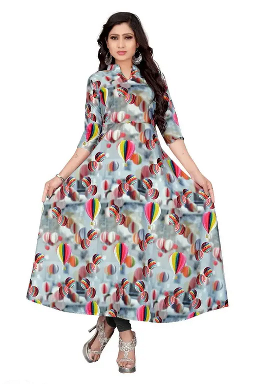 Women's Crepe Stitched Anarkali Gown (Multicolor) (Size L)