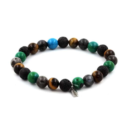 Labradorite + Tiger's Eye + Chrysocolla + Lava Bracelet 8 mm Beads.