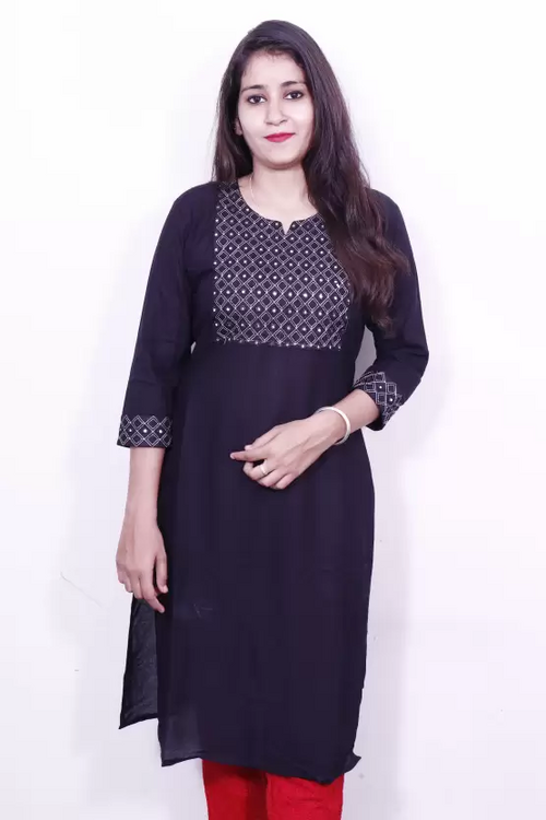 Women Embroidered Viscose Rayon Straight Kurta  (Blue)