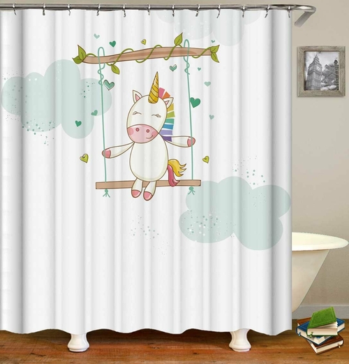 Adorable Unicorn Rainbow Shower Curtain