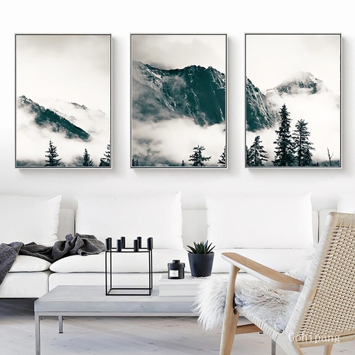 Foggy Forest Hill Prints Landscape Nordic Poster