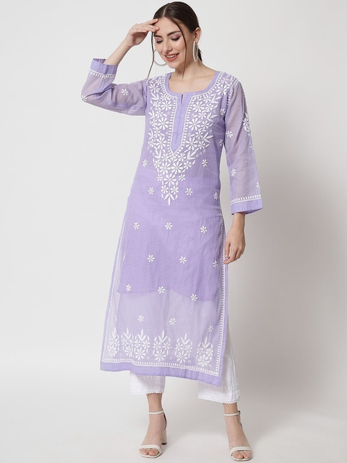 Chikankari Kota Cotton straight Kurta with Matching Slip (Size-XL)