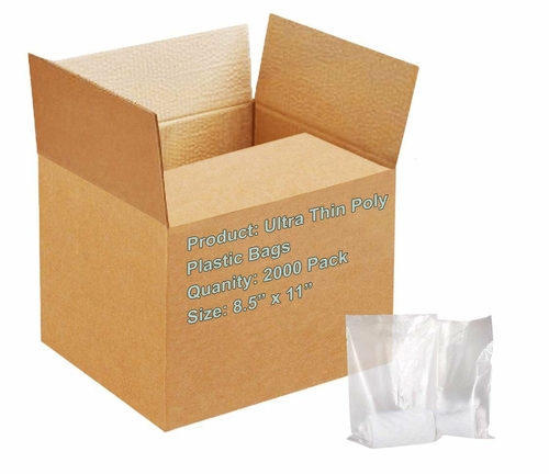 Pack of 2000 Clear Merchandise Bags 8.5 x 11. Ultra Thin Poly Plastic