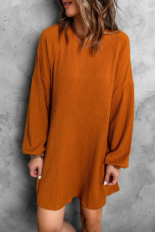 Orange Round Neck Knit Dress