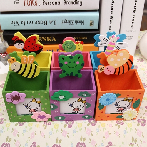 Wooden Pen Container With Message Folder Cute