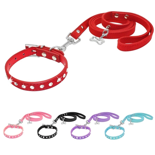 Clear Rhinestones Diamante Soft Suede Leather Dog