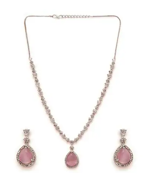 Women Silver-Plated Stone-Studded Necklace & Earrings Set