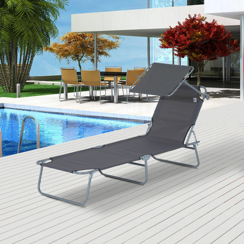 Outsunny Reclining Chair Folding Lounger Garden Outdoor Adjustable w/