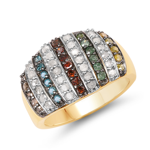 14K Yellow Gold Plated 0.84 Carat Genuine Multi Diamond .925 Sterling