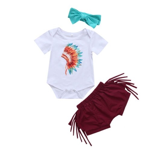 3pcs Newborn Baby Girls Feather Tassels Outfits