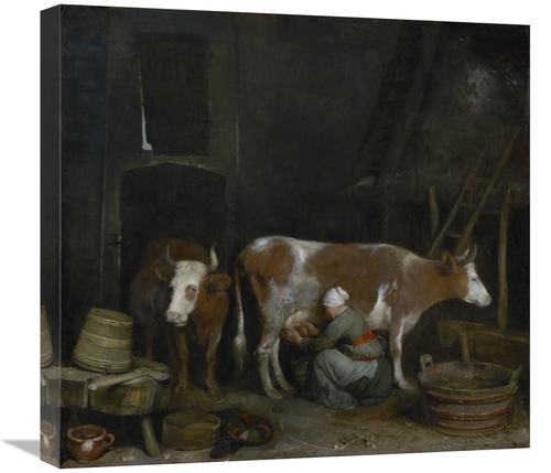 Global Gallery GCS-459879-22-142 22 in. A Maid Milking A Cow in A Barn