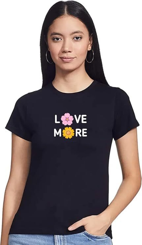 ROUND NECK HALF SLEEVES "LOVE MORE" PRINTED TSHIRT FOR WOMEN (Size-L)
