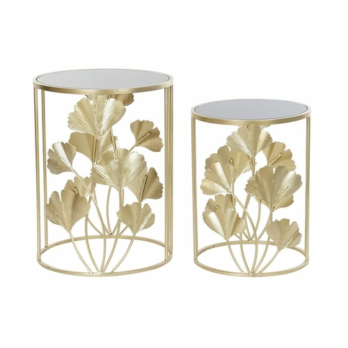 Set of 2 small tables DKD Home Decor Golden Metal Crystal 41,5 x 41,5