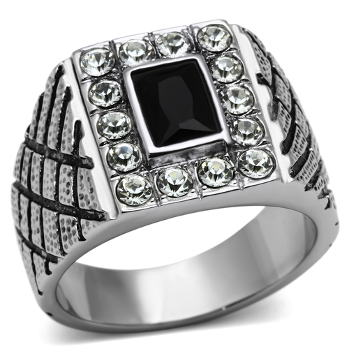 Men High Polished Stainless Steel Ring with Synthetic in Jet - Size 8
