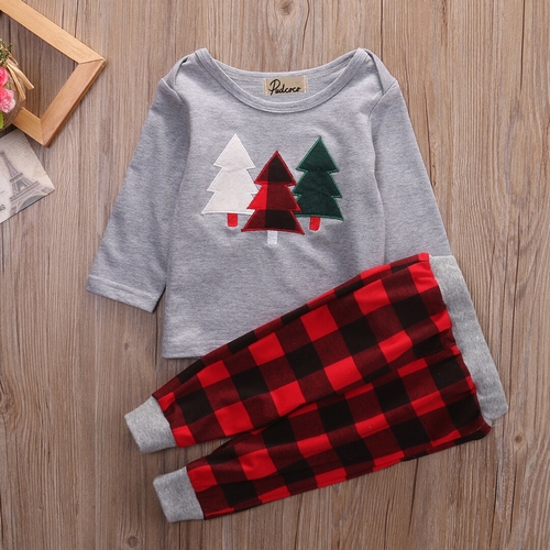 2PCS Xmas Kids Baby Boys Clothes Tops Kids Long