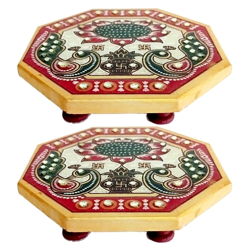 Meenakari Chowki for Home & Office Mandir Pooja Approx Size (4×4 Inch)