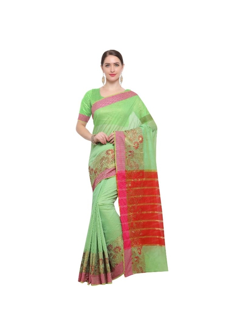 Generic Women's Cotton Silk Saree(Light Green,