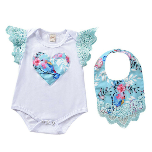 Newborn Baby Girl Jumpsuit+Bib Clothes 2pcs Lace