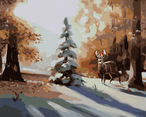 Zuty - Paint by Numbers - DEER BY A SNOW-COVERED TREE (D. RUSTY RUST),