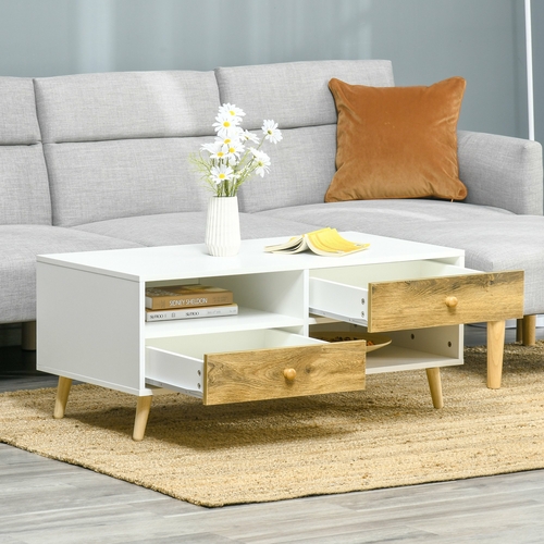 HOMCOM Coffee Table Rectangular End Table Side Table with 2 Drawers