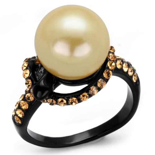 Women IP Black Stainless Steel Ring with Synthetic in Topaz - Size 6