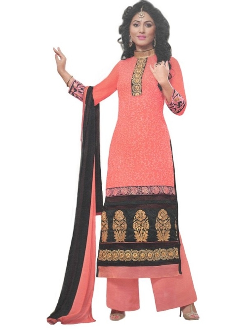 Red Georgette Unstitched Dress Material For Women