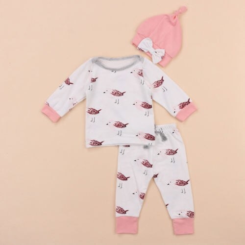3PCS Newborn Infant Baby Girls Clothes Bird