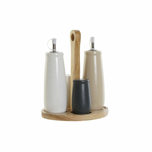 Condiment Set DKD Home Decor Rubber wood Stoneware Natural (4 pcs) (19