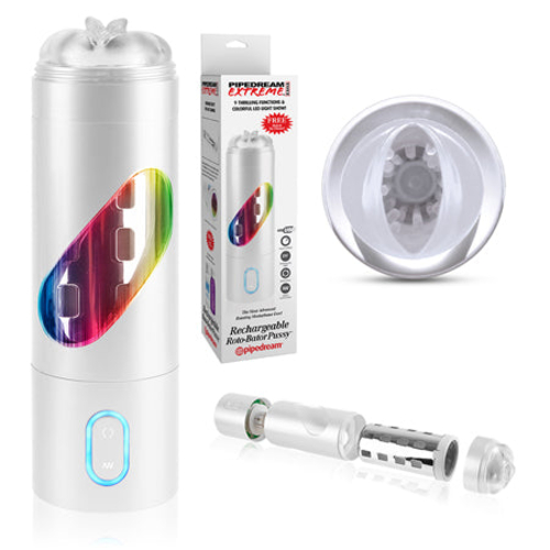 PDX Rechargeable Roto-Bator Pussy Light-Up Rotating Stroker