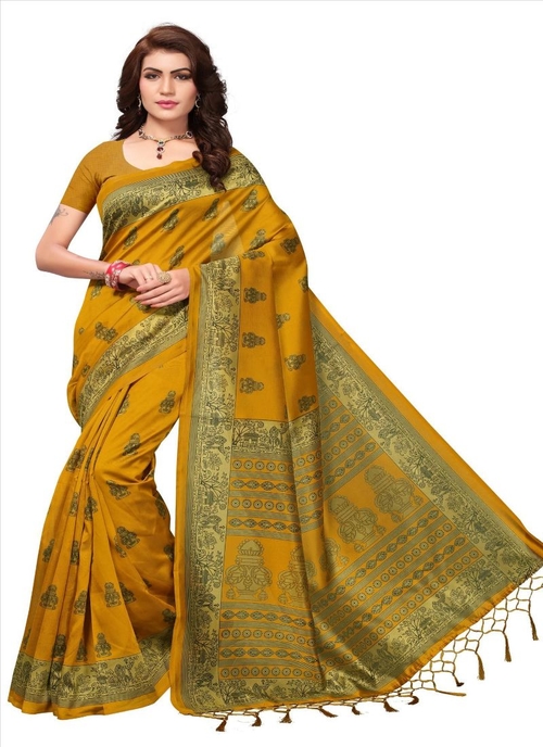 Generic Women's Art Silk Saree (Mustard, 5-6 Mtrs)